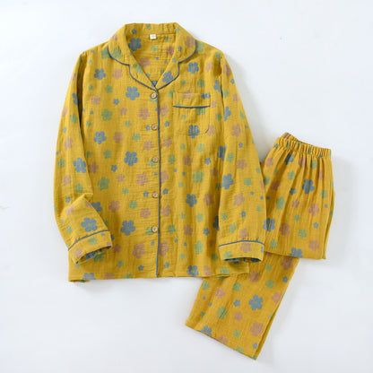 Loungewear-Set aus Baumwolle mit Blumenmuster und Paspelierung - Gelb - XXL - image 2