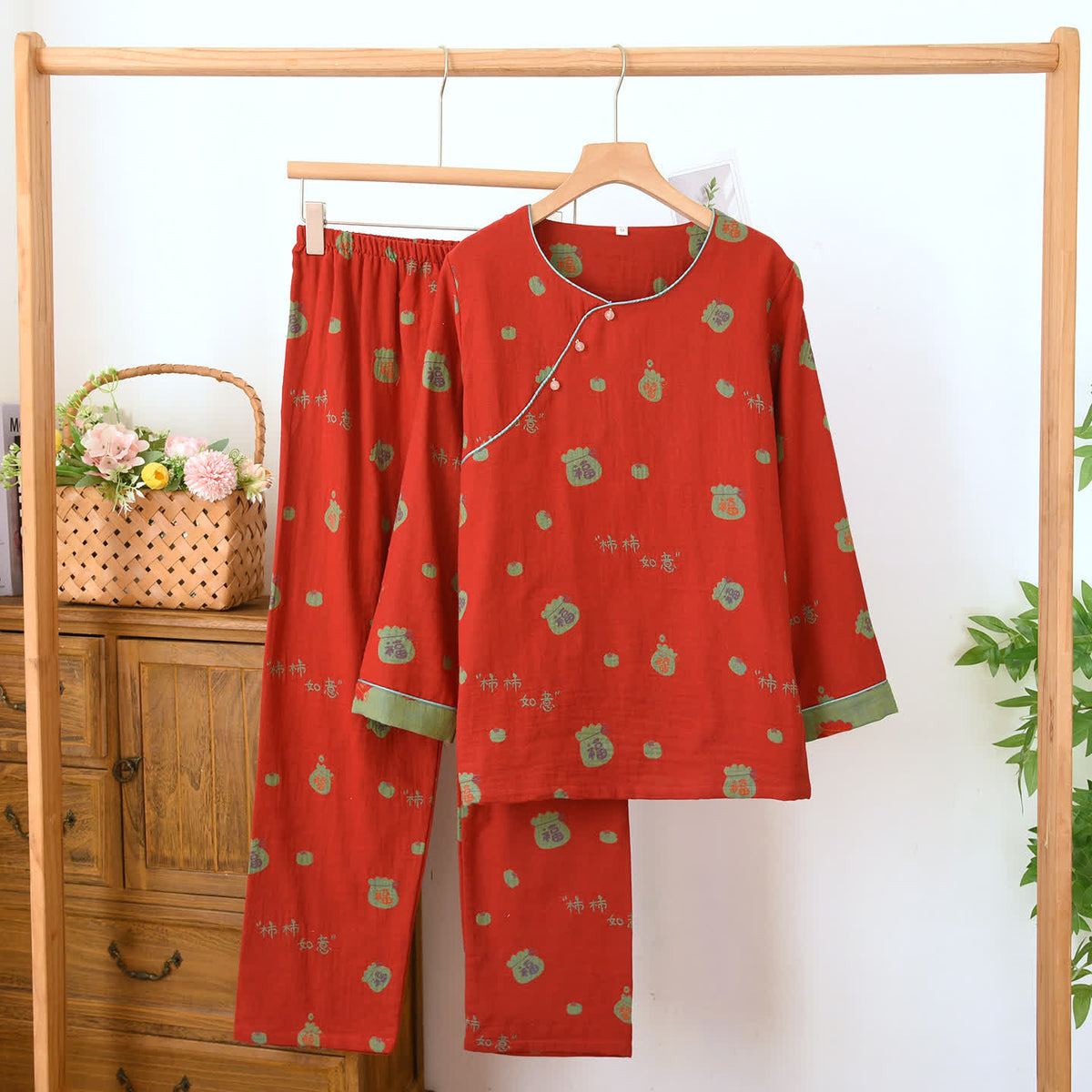 Vintage Festliches rotes Baumwoll-Lounge-Set - Rot - Rundhalsausschnitt - XL - image 0