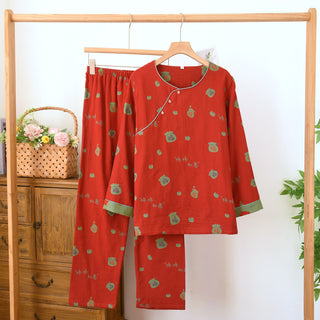 Vintage Festliches rotes Baumwoll-Lounge-Set - Rot - Rundhalsausschnitt - XL - image 0