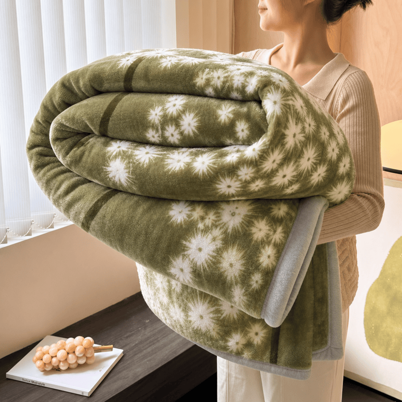 Kuschelige Fleecedecke mit Löwenzahn-Motiv - Grün - Decke - 200cm x 230cm - image 0