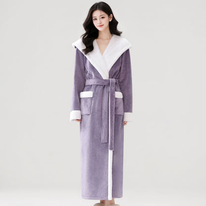 Kuscheliger langer Bademantel mit Kapuze und Sherpa-Fleece - Lila - Damen XL - image 9