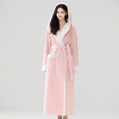 Kuscheliger langer Bademantel mit Kapuze und Sherpa-Fleece - Rosa - Damen XL - image 10