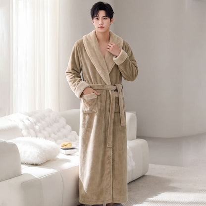 Gemütlicher Fleece-Bademantel mit Schalkragen - Khaki - Herren XL - image 4