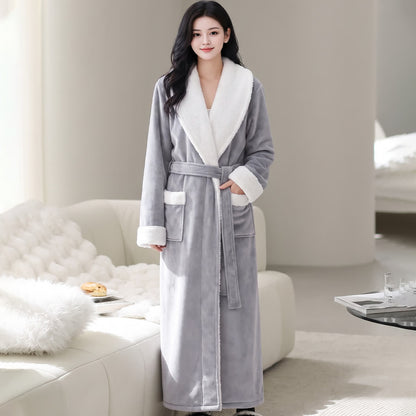 Gemütlicher Fleece-Bademantel mit Schalkragen - Hellgrau - Damen XL - image 5