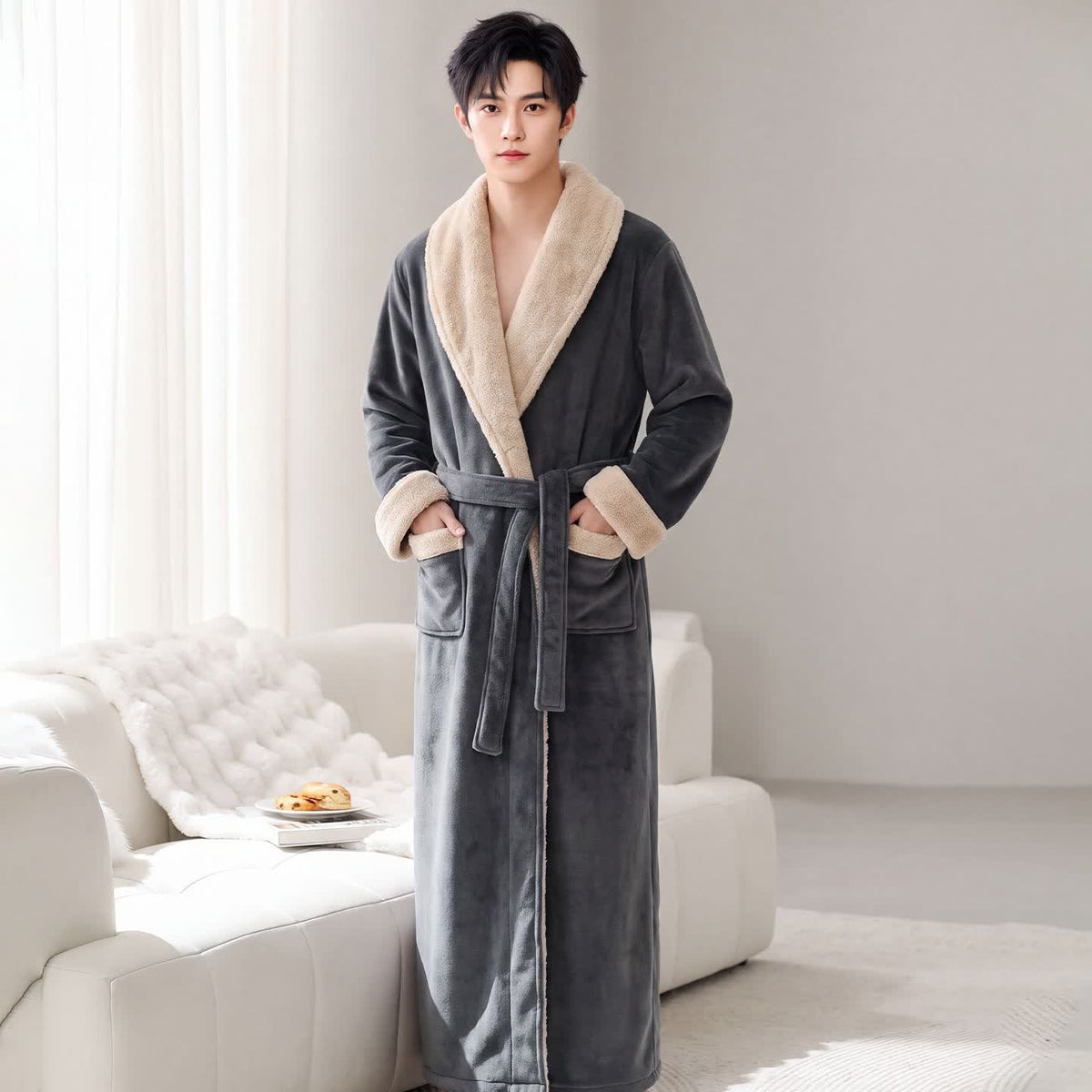 Gemütlicher Fleece-Bademantel mit Schalkragen - Dunkelgrau - Herren XL - image 8