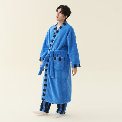 Plüsch-Fleecebademantel mit weichem Kontrastbesatz - Blau - Bademantel mit Hose - Herren 2XL - image 5