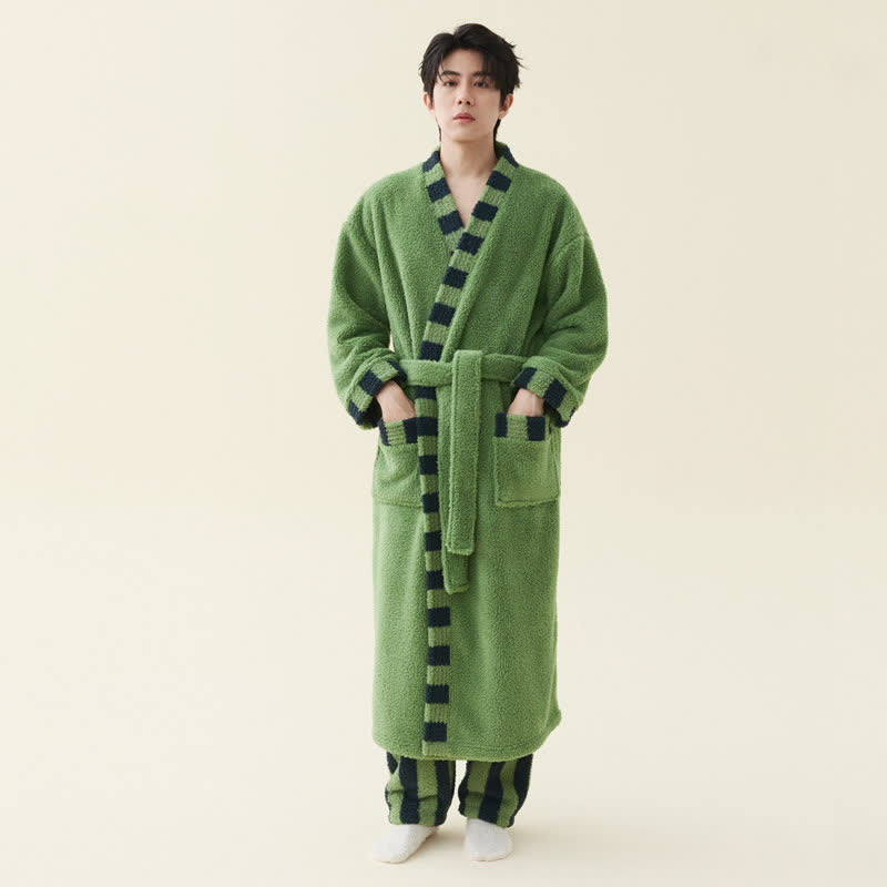 Plüsch-Fleecebademantel mit weichem Kontrastbesatz - Avocadogrün - Bademantel mit Hose - Herren 2XL - image 3