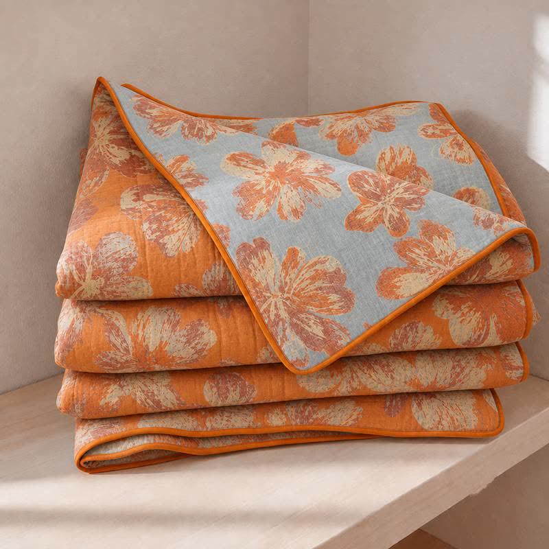 Wendbare Baumwolldecke mit orange-blauem Blumenmuster - Orange & Blau - Sommerdecke - König - image 0