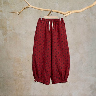 Vintage Haremshose aus Baumwolle mit Ginkgoblatt-Motiv - Rot - XXL - image 0