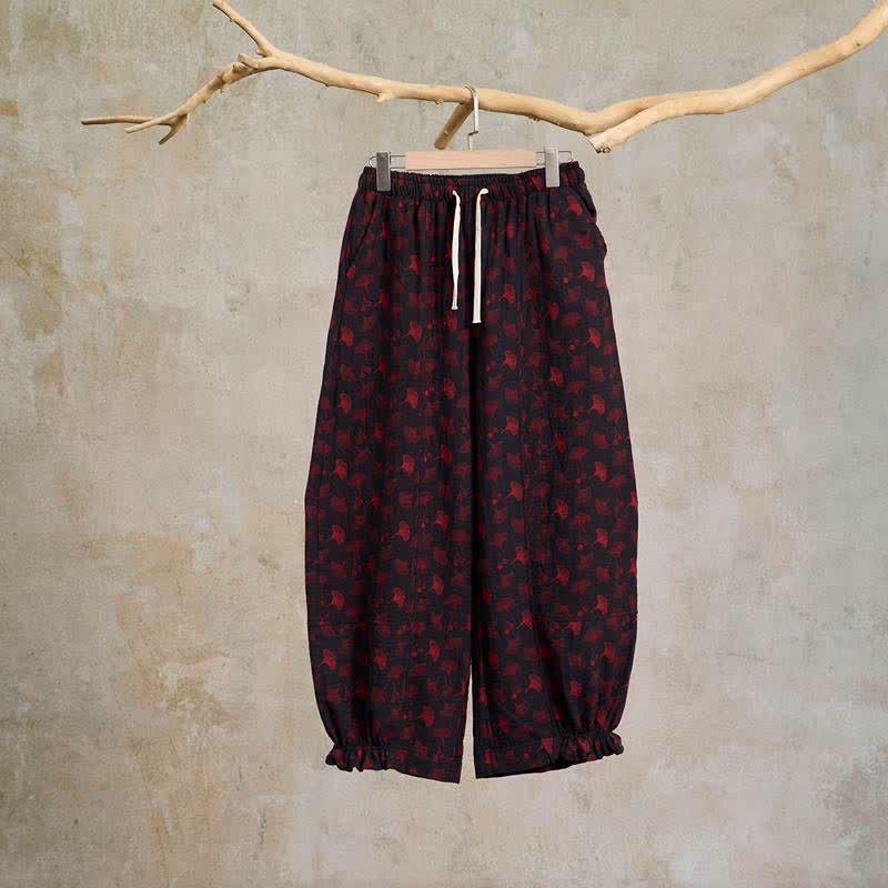 Vintage Haremshose aus Baumwolle mit Ginkgoblatt-Motiv - Schwarz - XXL - image 9