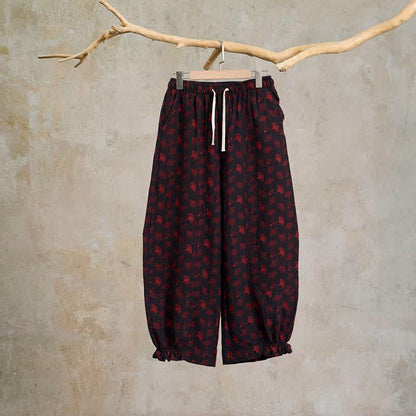 Vintage Haremshose aus Baumwolle mit Ginkgoblatt-Motiv - Schwarz - XXL - image 9