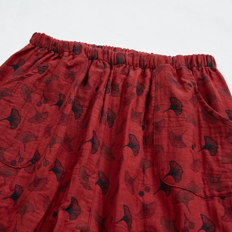 Vintage Haremshose aus Baumwolle mit Ginkgoblatt-Motiv - image 3