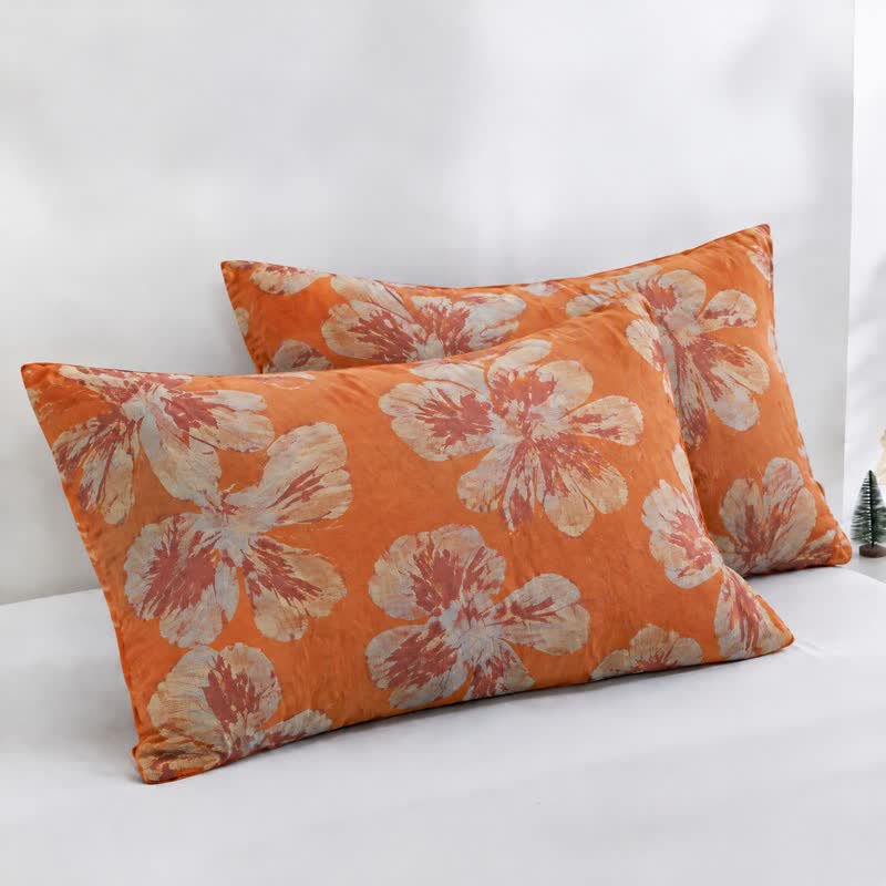 Wendbare Baumwolldecke mit orange-blauem Blumenmuster - Orange & Blau - 2 Kissenbezüge - 50cm x 50cm x 37" - image 19
