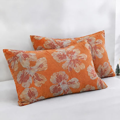 Wendbare Baumwolldecke mit orange-blauem Blumenmuster - Orange & Blau - 2 Kissenbezüge - 50cm x 50cm x 37" - image 19