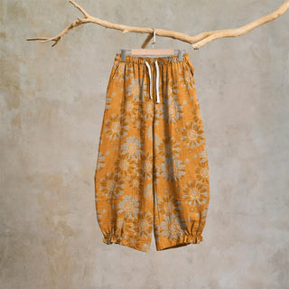 Vintage-Sonnenblumen-Baumwoll-Loungewear-Hose - Orange - 2XL - image 0
