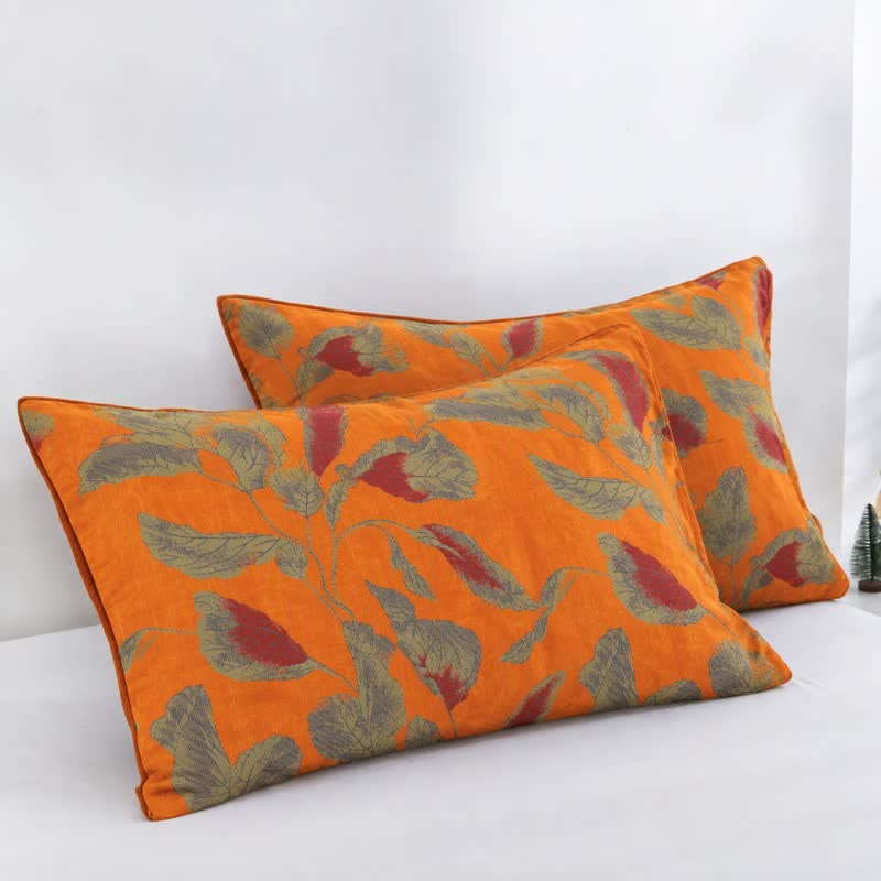 Baumwollgaze-Steppdecke mit orangefarbenem Herbstblattmuster - Orange - 2 Kissenbezüge - 50cm x 50cm x 37" - image 17