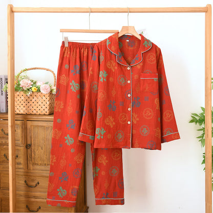 Chinesischer roter Baumwoll-Pyjama-Set mit Fu-Motiv - Rot - Reverskragen - XL - image 3