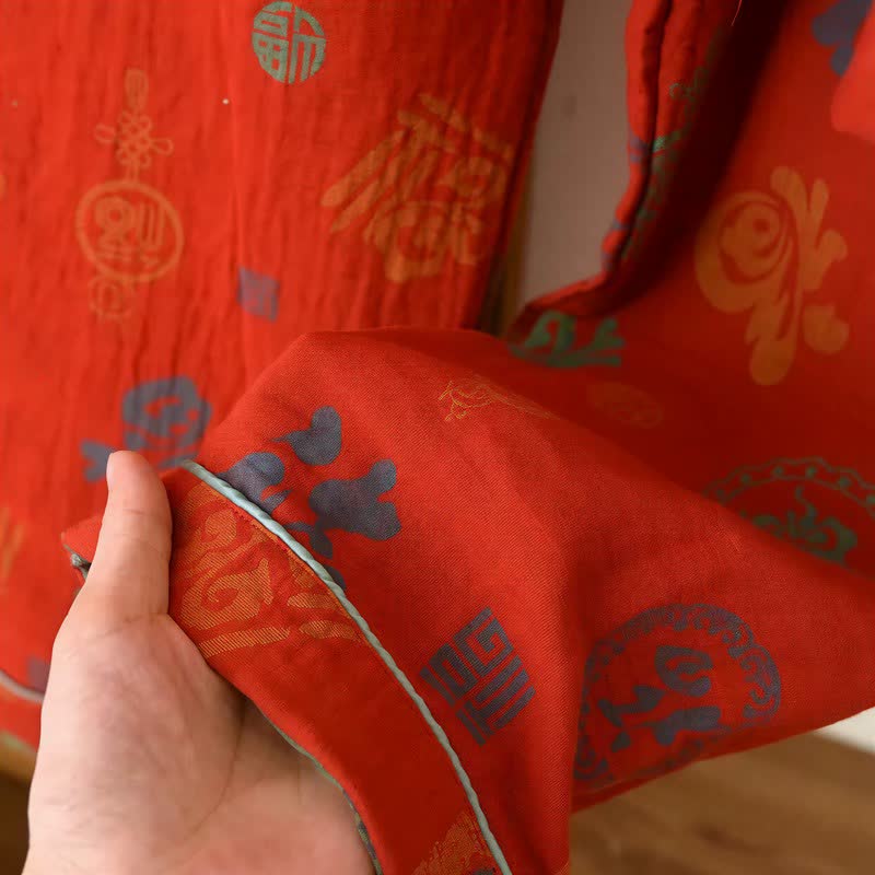 Chinesischer roter Baumwoll-Pyjama-Set mit Fu-Motiv - image 10