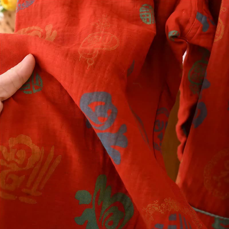 Chinesischer roter Baumwoll-Pyjama-Set mit Fu-Motiv - image 6