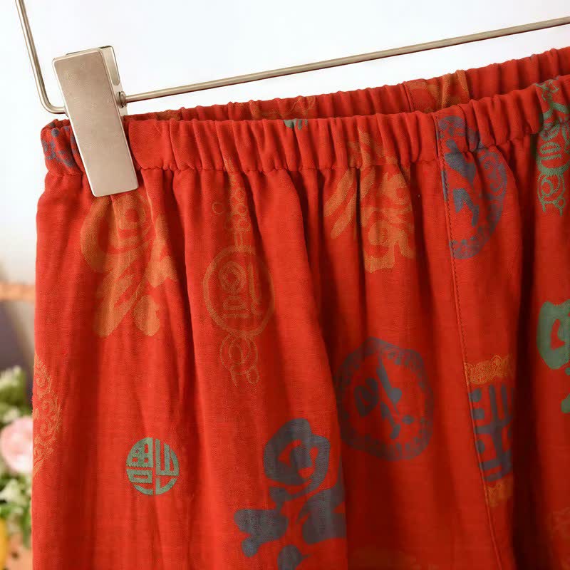 Chinesischer roter Baumwoll-Pyjama-Set mit Fu-Motiv - image 11
