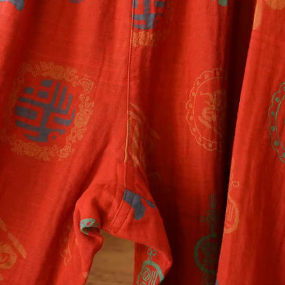 Chinesischer roter Baumwoll-Pyjama-Set mit Fu-Motiv - image 7