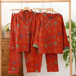 Chinesischer roter Baumwoll-Pyjama-Set mit Fu-Motiv - image 0