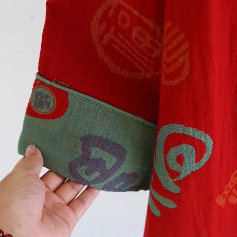 Festliches rotes Baumwollgaze-Pyjama-Set für Paare - image 6