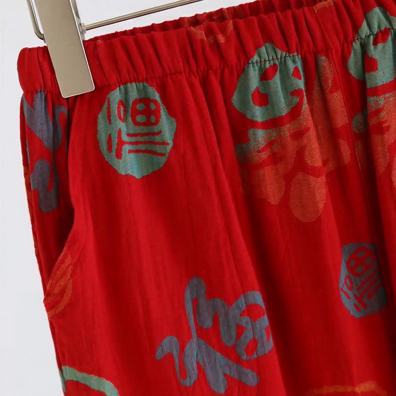 Festliches rotes Baumwollgaze-Pyjama-Set für Paare - image 12