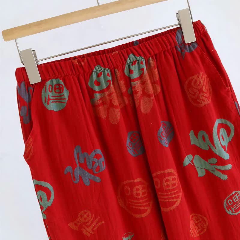 Festliches rotes Baumwollgaze-Pyjama-Set für Paare - image 11