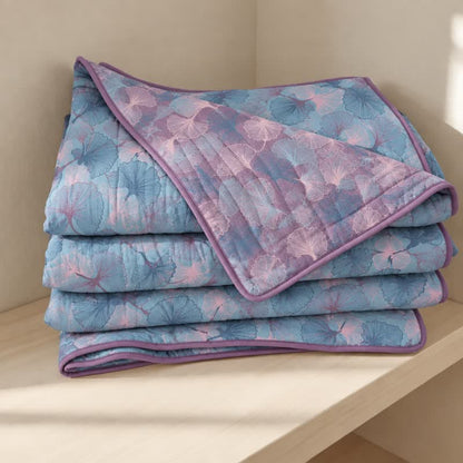 Wendbare Tagesdecke aus Baumwollgaze mit Ginkgoblatt-Motiv - Blau - Sommerdecke - König - image 0