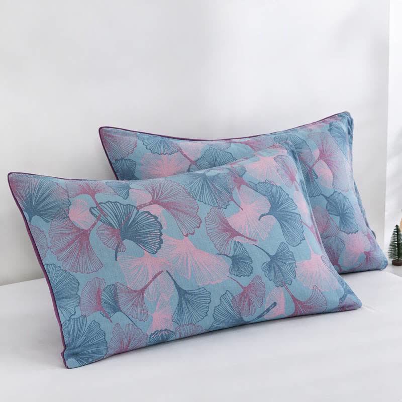 Wendbare Tagesdecke aus Baumwollgaze mit Ginkgoblatt-Motiv - Blau - 2 Kissenbezüge - 50cm x 50cm x 37" - image 16