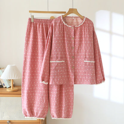 Lounge-Set aus Baumwollgaze und Spitze mit Zuckerpunkten - Rosa - XXL - image 1