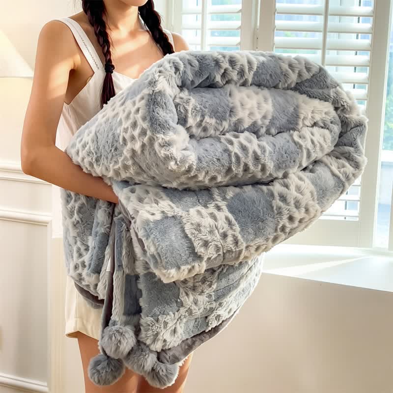 Wende-Überwurfdecke mit Karomuster - Blau - 79" x 91" - image 26