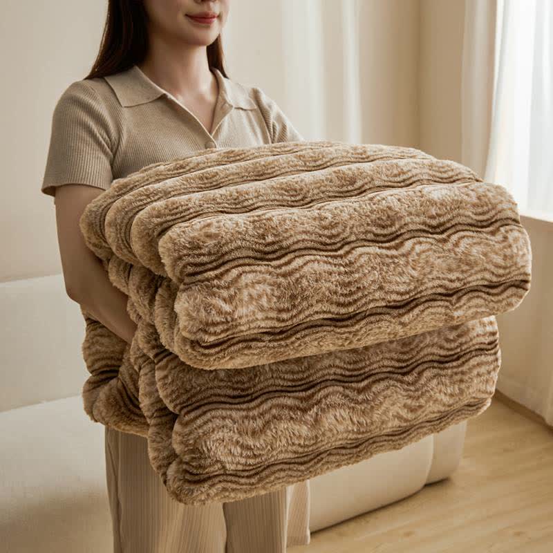 Weiche, flauschige Plüschdecke mit Wellenmuster - Khaki - 79" x 91" - image 8