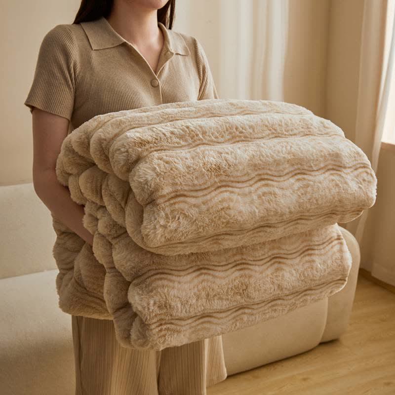 Weiche, flauschige Plüschdecke mit Wellenmuster - Beige & Kaffee - 79" x 91" - image 23