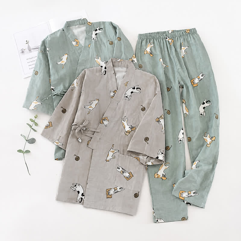Partner-Kimono aus Baumwolle mit Katzenmotiven - image 0