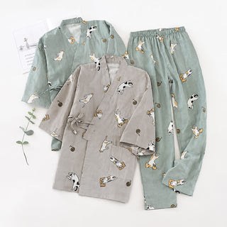 Partner-Kimono aus Baumwolle mit Katzenmotiven - image 0