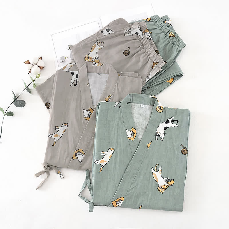 Partner-Kimono aus Baumwolle mit Katzenmotiven - image 1