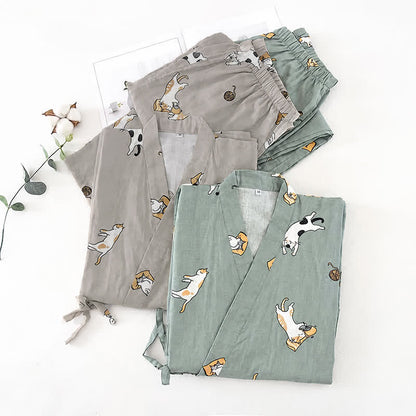 Partner-Kimono aus Baumwolle mit Katzenmotiven - image 1