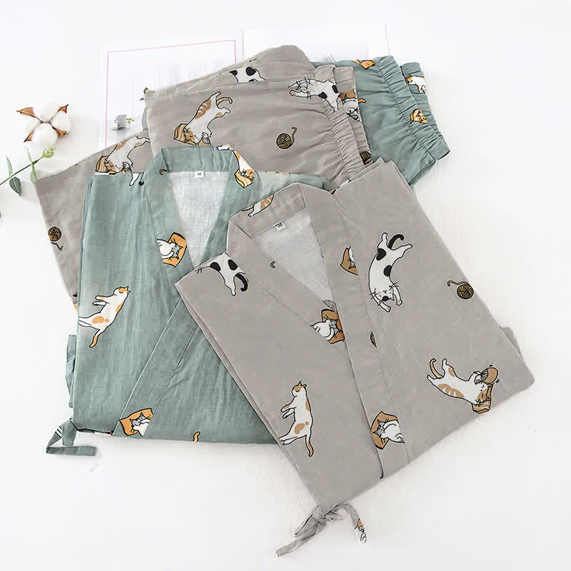 Partner-Kimono aus Baumwolle mit Katzenmotiven - image 2