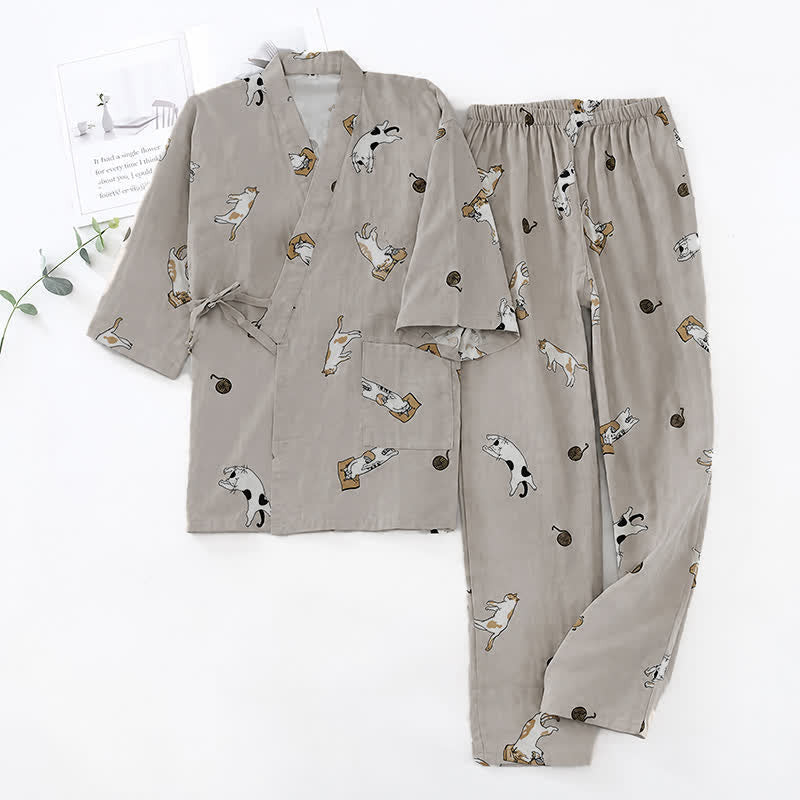 Partner-Kimono aus Baumwolle mit Katzenmotiven - Dunkelrosa - Frauen - L - image 3