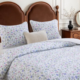 Aquarell-Wildblumen-Baumwoll-Quilt-Set - Cremeweiß - Steppdecke mit 2 Kissenbezügen - König - image 0