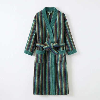 Langer, gestreifter Kimono-Bademantel aus Fleece - image 6