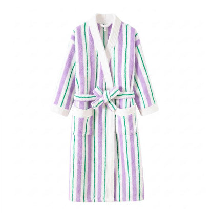 Langer, gestreifter Kimono-Bademantel aus Fleece - image 12