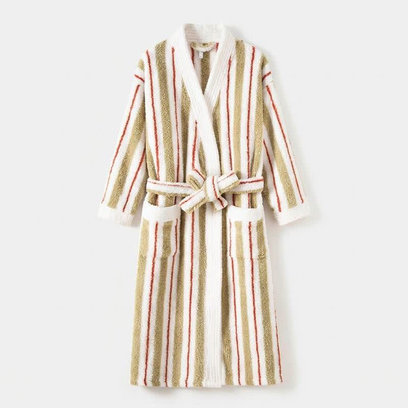 Langer, gestreifter Kimono-Bademantel aus Fleece - image 3