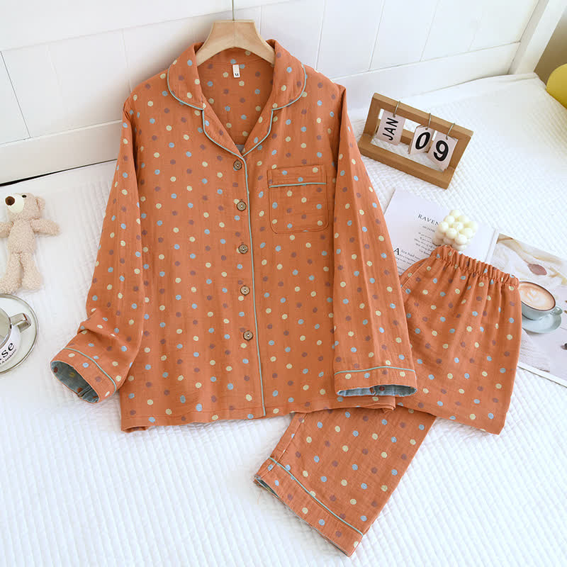 Verspieltes Loungewear-Set aus Baumwollgaze mit Punkten - Orange - XL - image 4