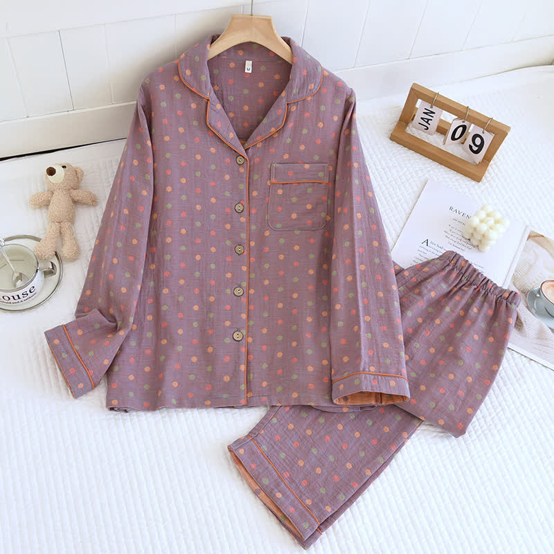 Verspieltes Loungewear-Set aus Baumwollgaze mit Punkten - Lila - XL - image 2
