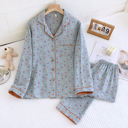 Verspieltes Loungewear-Set aus Baumwollgaze mit Punkten - Blau - XL - image 16
