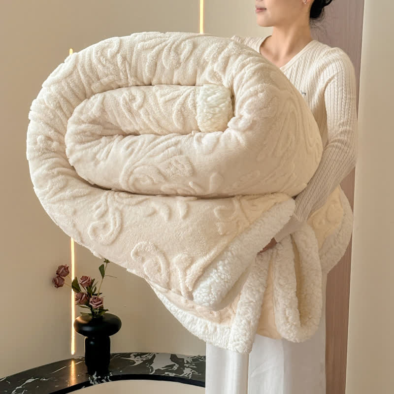 Geprägte, flauschige Sherpa-Überwurfdecke - Beige - 200cm x 230cm - image 0