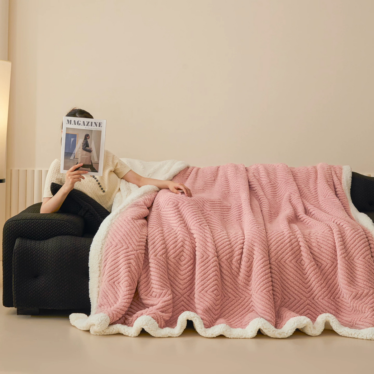 Sherpa-Überwurfdecke mit Rautenmuster - image 19